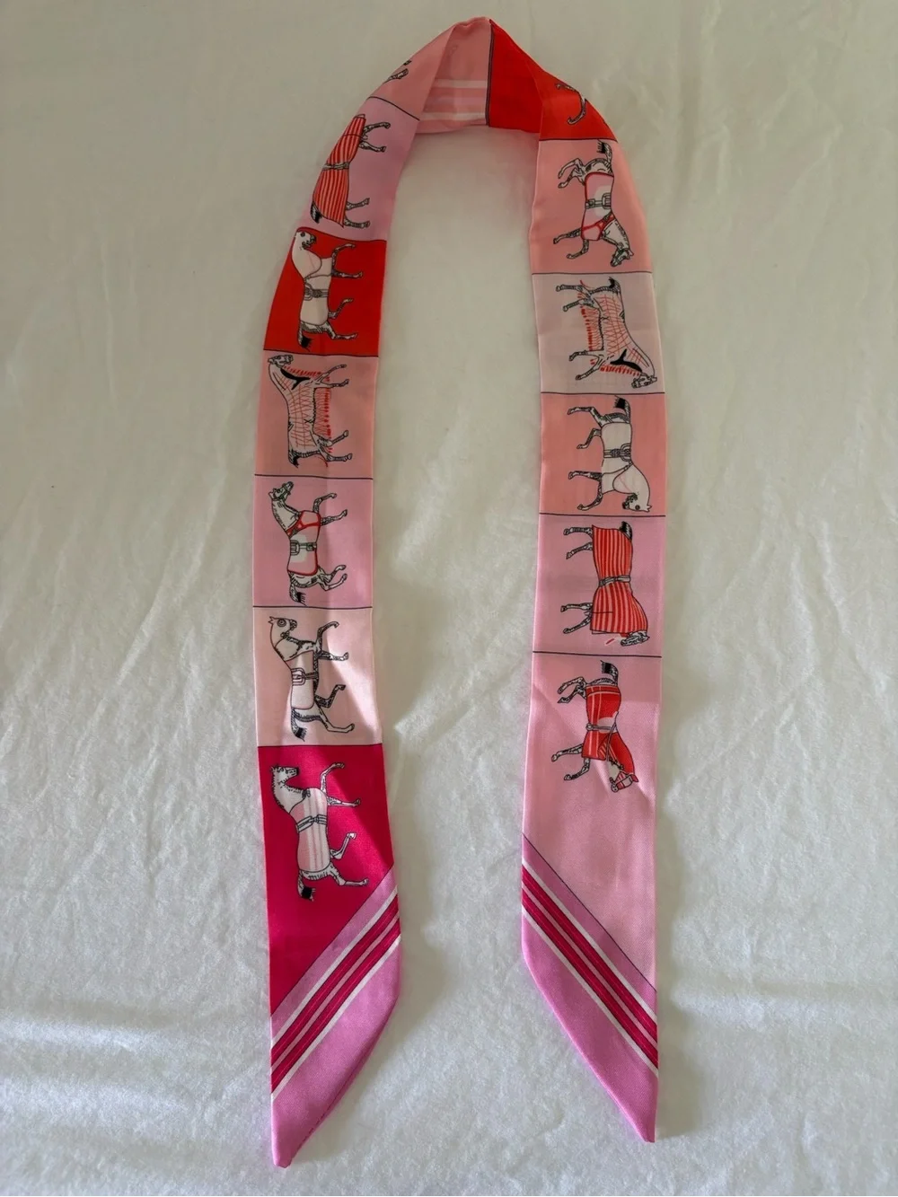 Amazon Pink and Red Horse Motif Skinny Scarf